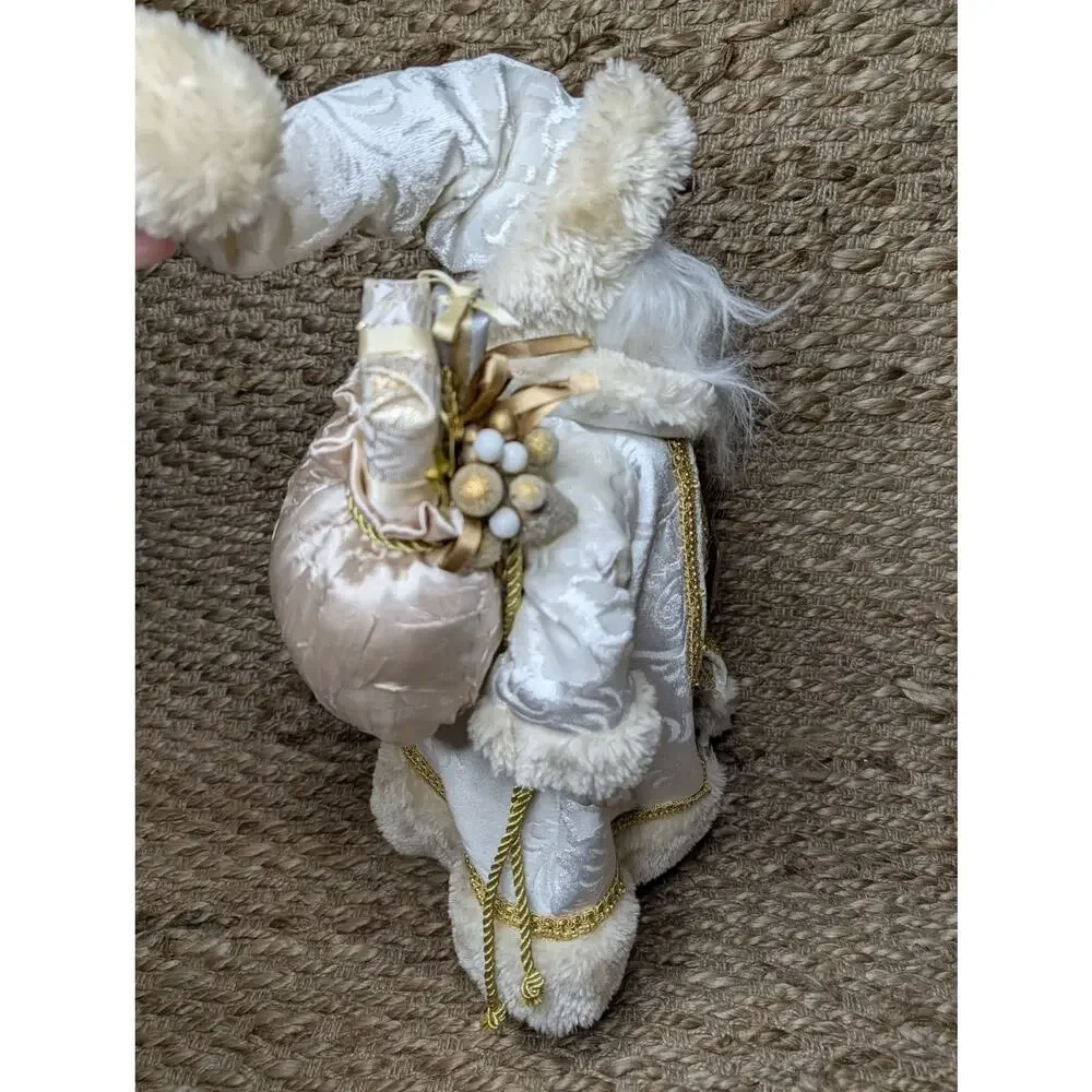 Large Winter White Gold Trim Santa Claus Faux Fur Christmas Holiday Decor 20